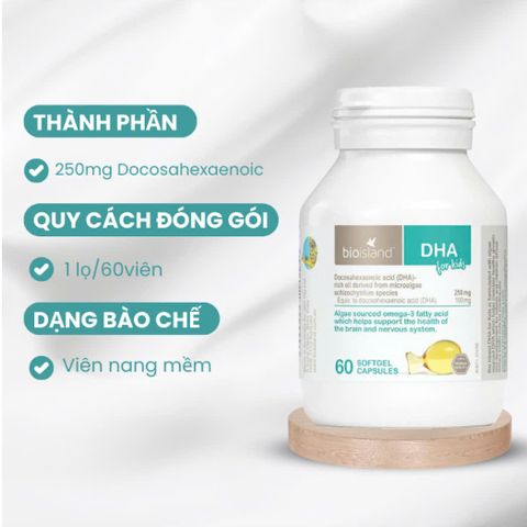 Viên uống bổ sung DHA Bio Island cho trẻ em - Hỗ trợ phát triển não bộ và thị giác, 60 viên nhập khẩu chính ngạch từ Úc