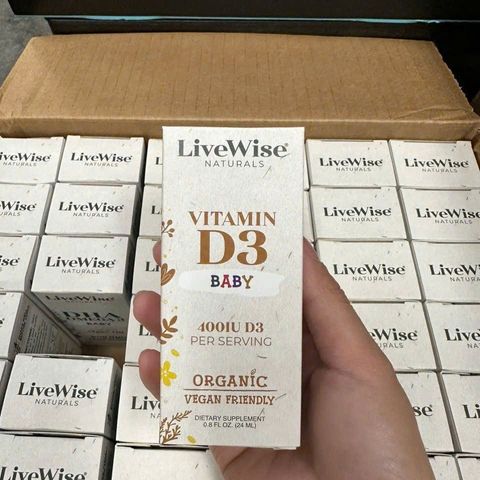(có bill nhập) Vitamin D3 400IU Organic LiveWise Cho Bé Từ Sơ Sinh 24ml.