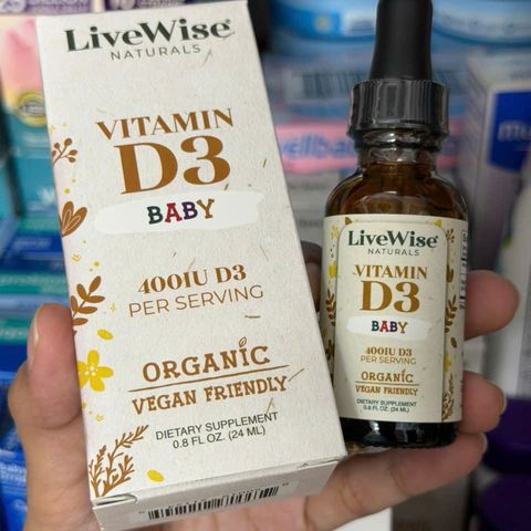 (có bill nhập) Vitamin D3 400IU Organic LiveWise Cho Bé Từ Sơ Sinh 24ml.