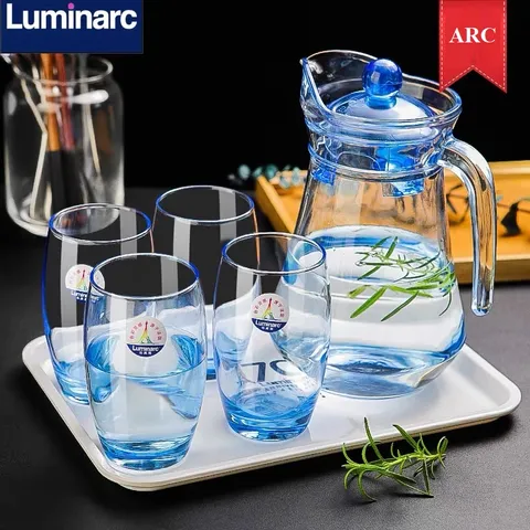Bộ Cốc và Bình Thủy Tinh Luminarc Ice Blue 5 Chi Tiết - Hàng Chính Hãng, Thủy Tinh Trong Suốt An Toàn, Dung Tích 1.3L