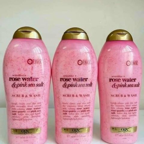 Sữa tắm tẩy tế bào chết OGX Rose Water & Pink Sea Salt 577ml