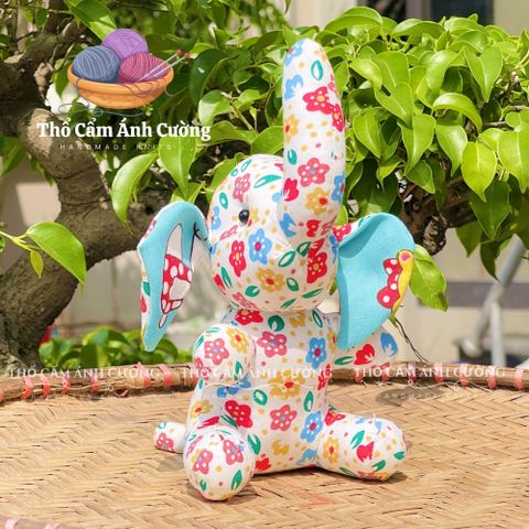 Thú Nhồi Bông Voi Ngồi Hoa Đáng Yêu - Đồ Chơi Trẻ Em Chất Liệu Vải Hoa Mềm Mại - Quà Tặng Ý Nghĩa Cho Bé