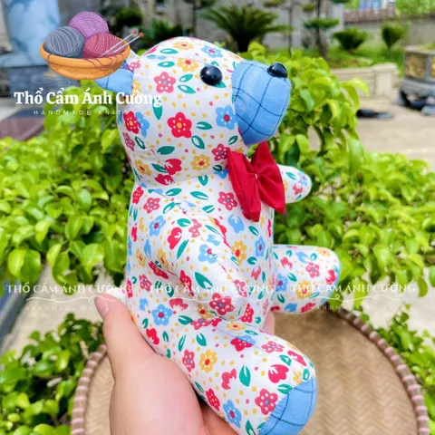 Thú Nhồi Bông Gấu Nơ Hoa Dễ Thương - Quà Tặng Trẻ Em Chất Liệu Vải Hoa Mềm Mại, Sản Xuất Thổ Cẩm Ánh Cường