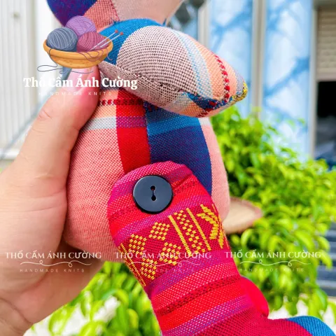 Thỏ Nhồi Bông Thổ Cẩm Dân Tộc Thái - Quà Tặng Ý Nghĩa Cho Bé Yêu, Chất Liệu Vải Thổ Cẩm Mềm Mại, Đường May Chắc Chắn