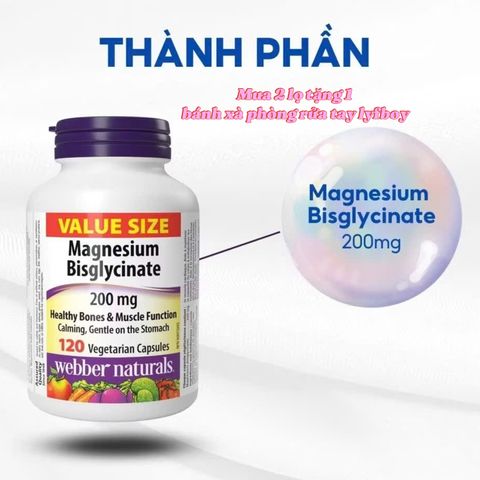 ( Nhập khẩu, lọ 60v ) Viên uống Magnesium Bisglycinate L/60v WEBBER NATURALS 362305