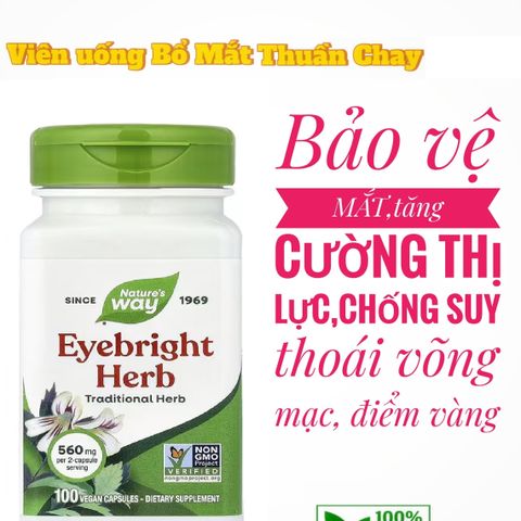 VEGAN - Viên uống Bổ Mắt  Eyebright Herb 560mg,tăng cường thị lực hãng Nature's Way