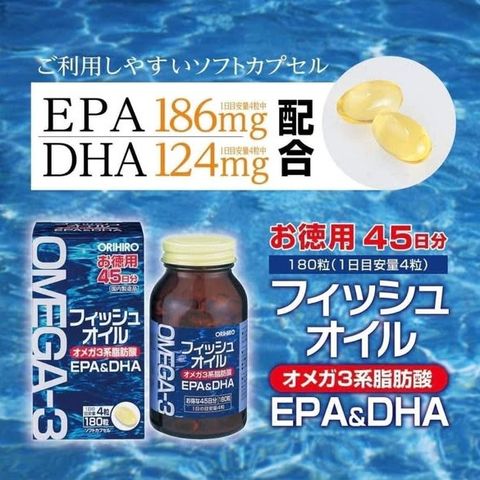 Viên uống Omega 3 Orihiro 180 viên - Bổ sung Omega-3 hỗ trợ sức khỏe tim mạch & cải thiện trí nhớ, chất lượng Nhật Bản