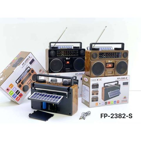 Loa Bluetooth Đài Radio Cổ Điển FP-2382-S - Nghe Nhạc & Radio FM, Sạc Năng Lượng Mặt Trời, Kết Nối USB & Thẻ Nhớ