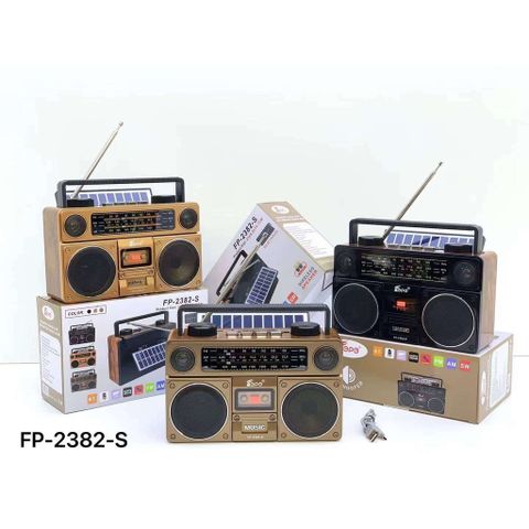 Loa Bluetooth Đài Radio Cổ Điển FP-2382-S - Nghe Nhạc & Radio FM, Sạc Năng Lượng Mặt Trời, Kết Nối USB & Thẻ Nhớ