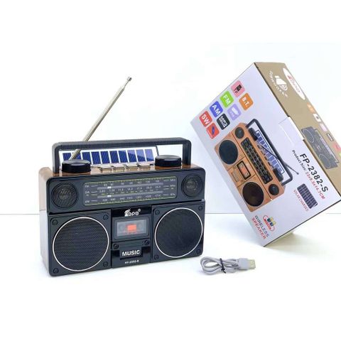 Loa Bluetooth Đài Radio Cổ Điển FP-2382-S - Nghe Nhạc & Radio FM, Sạc Năng Lượng Mặt Trời, Kết Nối USB & Thẻ Nhớ