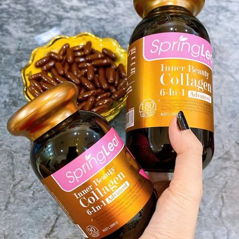 Viên uống Collagen 6in1 Spring Leaf Úc - Hỗ trợ nâng cao sức khỏe da, tóc, móng - Lọ 90/180 viên nang mềm