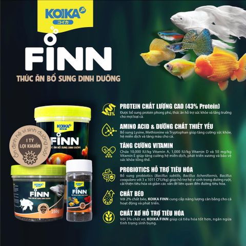 Cám Viên Dinh Dưỡng KOIKA FINN - Thức Ăn Bổ Sung Cho Cá Chép, Giàu Protein và Probiotics, Cải Thiện Sức Khỏe và Màu Sắc Cá