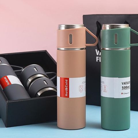Bình Giữ Nhiệt Inox 304 Kèm 2 Ly Cao Cấp - Dung Tích 500ml, Giữ Nhiệt Lên Đến 8 Giờ, Lý Tưởng Cho Du Lịch và Picnic