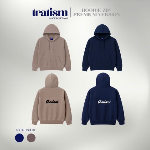 Áo Khoác Hoodie Zip Boxy Nỉ Cotton Unisex - Chống Nắng Tốt, Form Rộng, Hai Màu Xanh Navi và Nâu Mocha, Dễ Phối Đồ, Thời Trang Dạo Phố