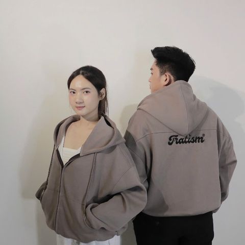 Áo Khoác Hoodie Zip Boxy Nỉ Cotton Unisex - Chống Nắng Tốt, Form Rộng, Hai Màu Xanh Navi và Nâu Mocha, Dễ Phối Đồ, Thời Trang Dạo Phố