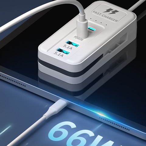 Ổ Cắm Sạc Đa Năng 4 Cổng 66W - 2 Cổng USB-A QC3.0 và 2 Cổng Type-C PD, Sạc Nhanh Đa Thiết Bị, Thích Hợp Cho Gia Đình và Văn Phòng