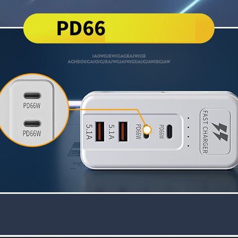 Ổ Cắm Sạc Đa Năng 4 Cổng 66W - 2 Cổng USB-A QC3.0 và 2 Cổng Type-C PD, Sạc Nhanh Đa Thiết Bị, Thích Hợp Cho Gia Đình và Văn Phòng