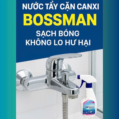 Chai Xịt Tẩy Cặn Canxi Bossman 500ml - Dùng Cho Gương Kính, Sen Vòi, Chậu Rửa An Toàn, Thân Thiện Môi Trường