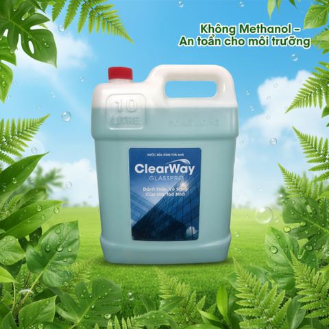 Nước Rửa Kính ClearWay GlassPro 10L - Chuyên Dụng, An Toàn, Không Độc Hại, Sáng Bóng Cho Kính Tòa Nhà, Cao Ốc, Showroom