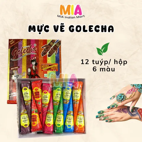 Mực Vẽ Henna Golecha 6 Màu Ấn Độ Thiên Nhiên - Hình Xăm Mehendi Chất Lượng Cao, Bền Màu, Dễ Sử Dụng