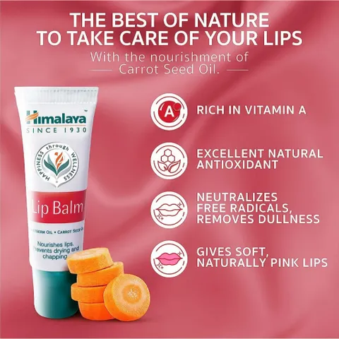 Son Dưỡng Môi Himalaya Lip Balm 10g Chiết Xuất Cà Rốt - Dưỡng Ẩm, Làm Hồng Môi An Toàn Cho Mọi Loại Da
