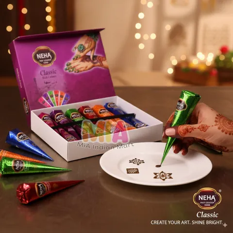 Mực Vẽ Hena Mehendi Neha Classic Colour Cone Ấn Độ - Hình Xăm Tạm Thời An Toàn, Sắc Nét, Dễ Dùng, 12 Tuýp Màu Đậm