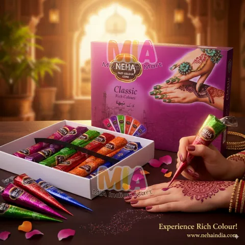 Mực Vẽ Hena Mehendi Neha Classic Colour Cone Ấn Độ - Hình Xăm Tạm Thời An Toàn, Sắc Nét, Dễ Dùng, 12 Tuýp Màu Đậm