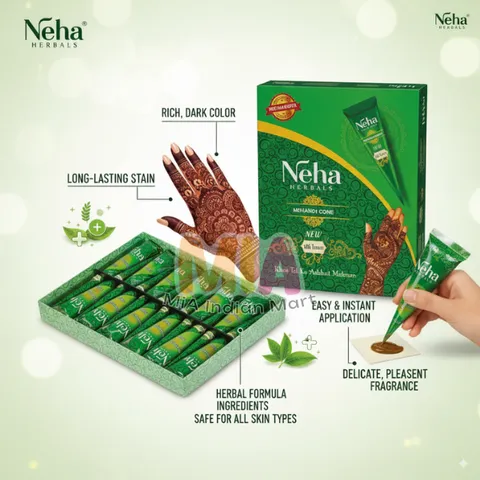 Mực Vẽ Henna Neha Mehandi Cone Ấn Độ - Mực Hennna Tự Nhiên Đậm Màu, Họa Tiết Đẹp Cho Nghệ Thuật Trang Điểm Da