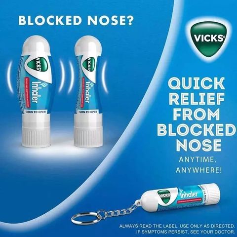 Ống Hít Mũi Vicks Inhaler 0.5ml Móc Khoá Hương Bạc Hà - Tiện Lợi Giảm Nghẹt Mũi, Cảm Lạnh, Dễ Dàng Mang Theo