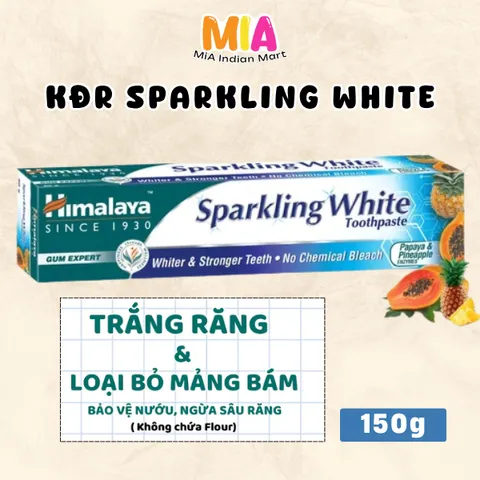 Kem Đánh Răng Thảo Dược Himalaya Sparkling White Toothpaste 150g - Làm Trắng Răng Từ Thiên Nhiên, Thuần Chay, Giúp Nướu Khỏe Mạnh