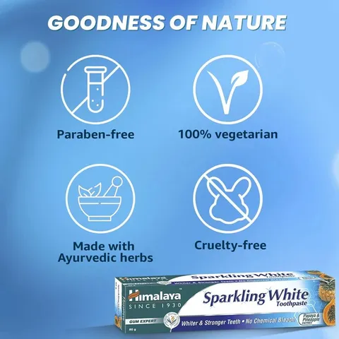 Kem Đánh Răng Thảo Dược Himalaya Sparkling White Toothpaste 150g - Làm Trắng Răng Từ Thiên Nhiên, Thuần Chay, Giúp Nướu Khỏe Mạnh