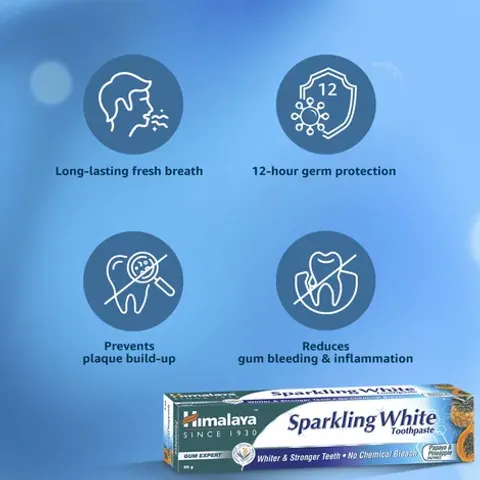 Kem Đánh Răng Thảo Dược Himalaya Sparkling White Toothpaste 150g - Làm Trắng Răng Từ Thiên Nhiên, Thuần Chay, Giúp Nướu Khỏe Mạnh