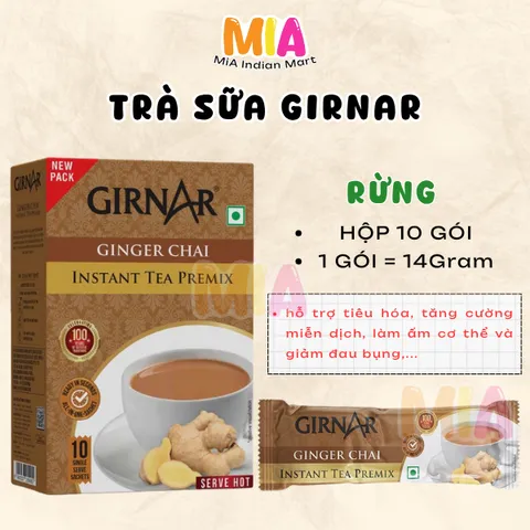 Trà Sữa Hoà Tan Gừng Girnar Ấn Độ - Trà Sữa Ấn Độ Thơm Ngon, Tiện Lợi, Hương Vị Gừng Cay Nóng, 10 Gói Hòa Tan