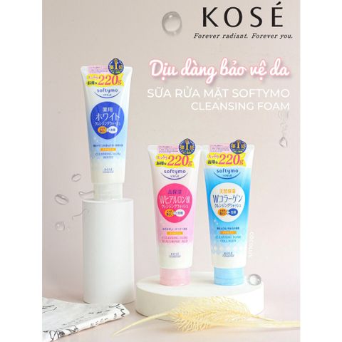 Sữa Rửa Mặt Dưỡng Ẩm Làm Sáng Da Kosé Softymo White & Collagen - Kiềm Dầu, Mờ Vết Thâm, Chính Hãng Nhật Bản