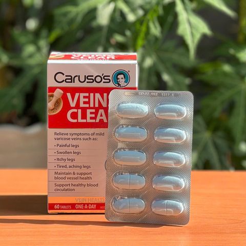 Viên Uống Hỗ Trợ Lưu Thông Máu Carusos Veins Clear 60 Viên - Cải Thiện Sức Khỏe Mạch Máu, Giảm Sưng Tấy Chân, Tăng Cường Sức Đề Kháng