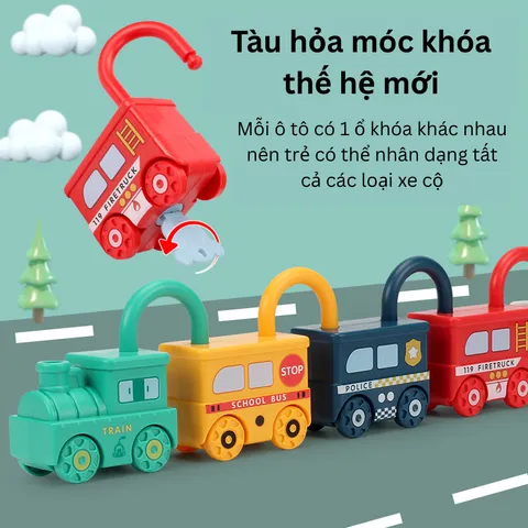 Móc Khóa Tàu Hỏa Ô Tô Montessori - Đồ Chơi Giáo Dục Sớm Cho Trẻ, Nhận Thức Màu Sắc, Xe Cộ, Chữ Và Số