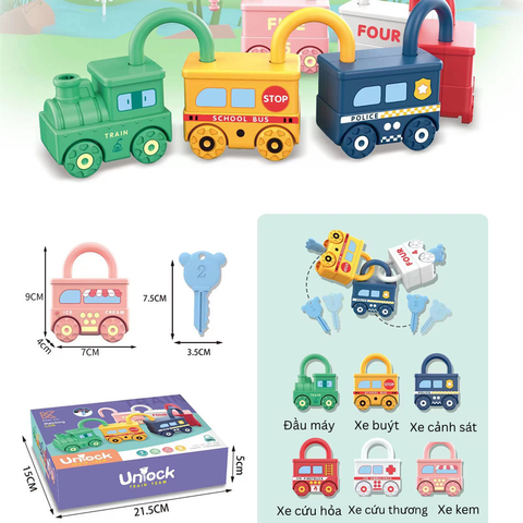 Móc Khóa Tàu Hỏa Ô Tô Montessori - Đồ Chơi Giáo Dục Sớm Cho Trẻ, Nhận Thức Màu Sắc, Xe Cộ, Chữ Và Số