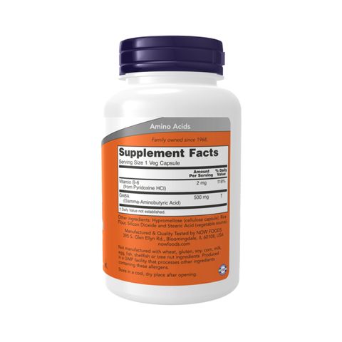 Viên Uống GABA Vitamin B6 NOW 100 Viên - Hỗ Trợ Giấc Ngủ Ngon, Giảm Căng Thẳng, Thích Hợp Cho Người Stress