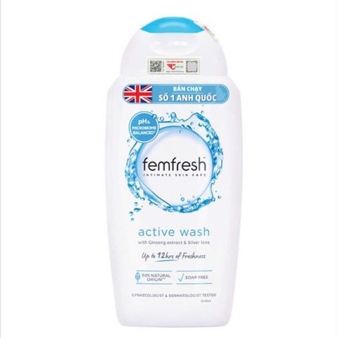 Dung dịch vệ sinh phụ nữ Femfresh Active Wash 250ml - Hàng Anh nhập khẩu chính ngạch, tươi mát và an toàn hàng ngày