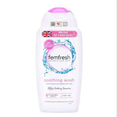 Dung dịch vệ sinh phụ nữ Femfresh Soothing Wash 250ml - Nhập khẩu chính ngạch, an toàn, tươi mát, kháng khuẩn, hàng Anh