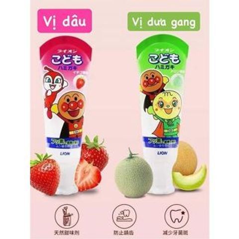Kem Đánh Răng Trẻ Em Lion Nhật Bản - Ngăn Ngừa Sâu Răng & Bảo Vệ Răng Sữa An Toàn, Hương Vị Trái Cây Thơm Ngon, Tuýp 40g