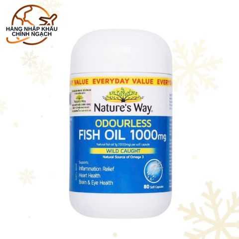 Dầu Cá Thiên Nhiên Không Mùi Nature's Way 1000mg - Hỗ Trợ Tim Mạch, Mắt và Não Bộ - Hộp 80 Viên Nhập Khẩu Úc