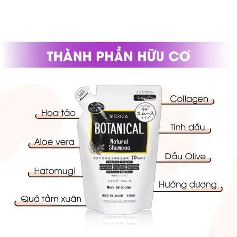 Dầu Gội Thảo Mộc Botanical Biorica 400ml - Không Silicon, Thanh Lọc Da Đầu, Nuôi Dưỡng Tóc Mềm Mượt, An Toàn Tự Nhiên