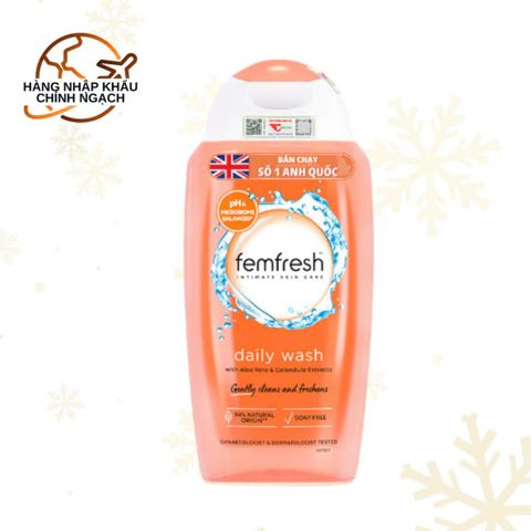 Dung Dịch Vệ Sinh Phụ Nữ Femfresh Daily Wash 250ml - Hàng Nhập Khẩu Chính Ngạch Từ Anh, Khử Mùi, Dưỡng Ẩm, An Toàn Cho Da