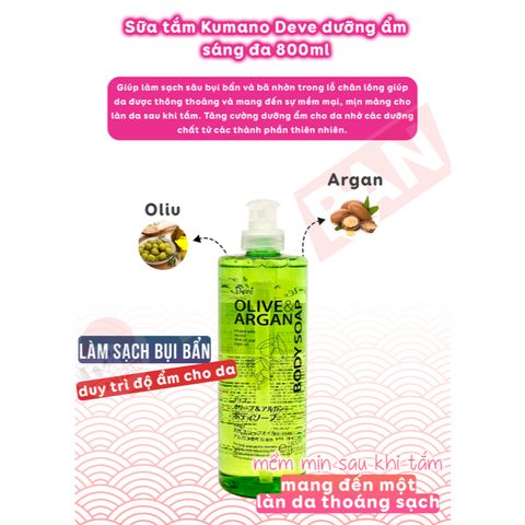 SỮA TẮM SÁNG DA OLIVE & ARGAN 800ML-Dưỡng sáng  Cấp ẩm, Da mịn màng rạng rỡ