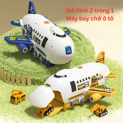 Máy Bay Chở Ô Tô Đồ Chơi Cao Cấp 2 Trong 1 - Đồ Chơi Kỹ Thuật Tương Tác Kèm Dụng Cụ Lắp Ráp Cho Trẻ Em