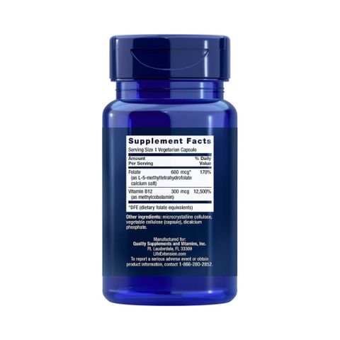 Viên Uống BioActive Folate Vitamin B12 5-MTHF Life Extension - Hỗ Trợ Sức Khỏe Não Bộ và Tim Mạch (Hộp 90 viên)