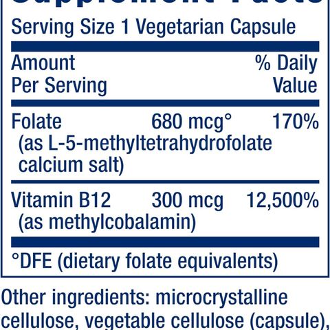Viên Uống BioActive Folate Vitamin B12 5-MTHF Life Extension - Hỗ Trợ Sức Khỏe Não Bộ và Tim Mạch (Hộp 90 viên)