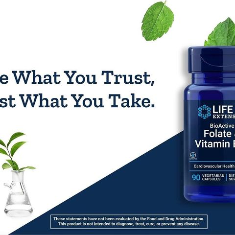 Viên Uống BioActive Folate Vitamin B12 5-MTHF Life Extension - Hỗ Trợ Sức Khỏe Não Bộ và Tim Mạch (Hộp 90 viên)