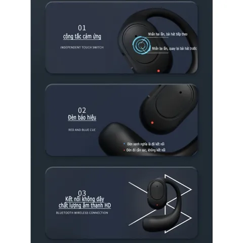 Tai Nghe Không Dây KY2 - Tai Nghe Thể Thao Giảm Tiếng Ồn Bluetooth HiFi Chống Nước, Thời Gian Pin Dài Cho Lái Xe và Hoạt Động Ngoài Trời